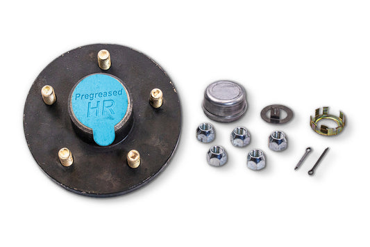 HRBT9-545LF-PPM | Highway Ready Prepacked Boxed Hub, Marine Grease, 2K, 545, Import, Large Flange, Includes Pregreased Bearings, Races, Seal, Solid Dust Cap, Tang Washer, Cotter Pin  Lug Nuts