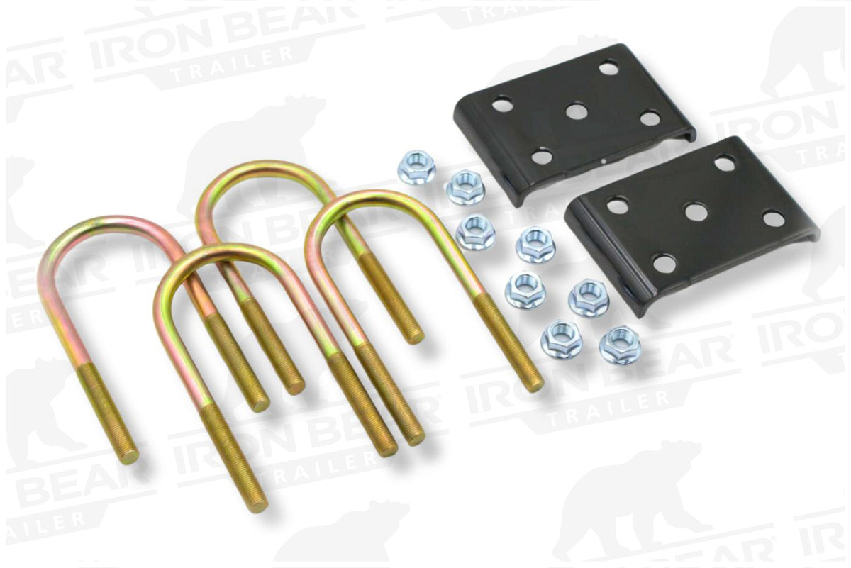 UBK-3X1.75LB | U-Bolt Kit Zinc Plated, 3” Round Tube Axle, Zinc Plated, 9/16-18” Diameter X 8” Inside Length X 3” Inside Width, Fits 6-8 Leaf 1.75” Wide Springs, Box