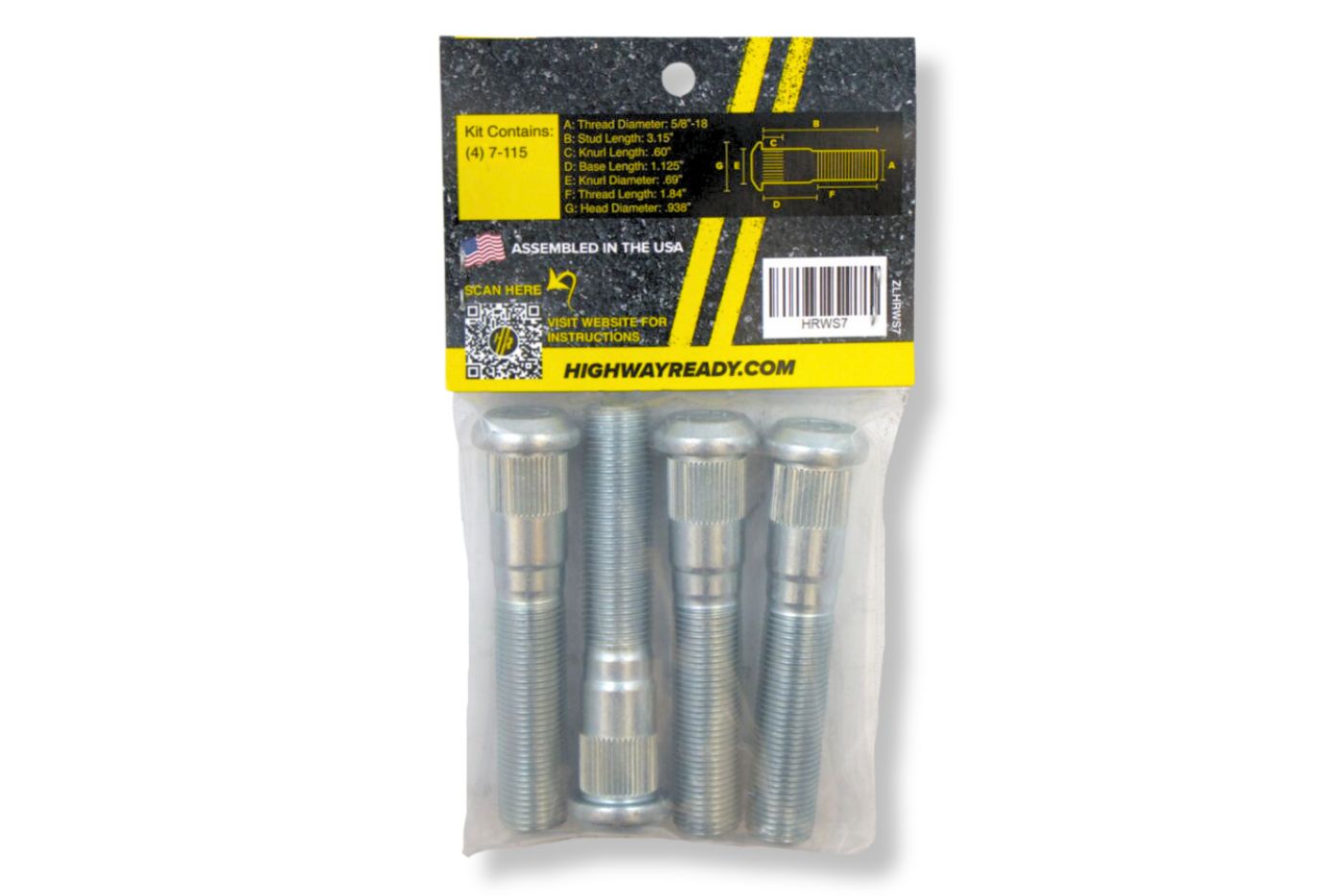 HRWS7 | Highway Ready Wheel Stud, 5/8", Includes (4) 007-115-00, Used for 9K - 12K Domestic and Import