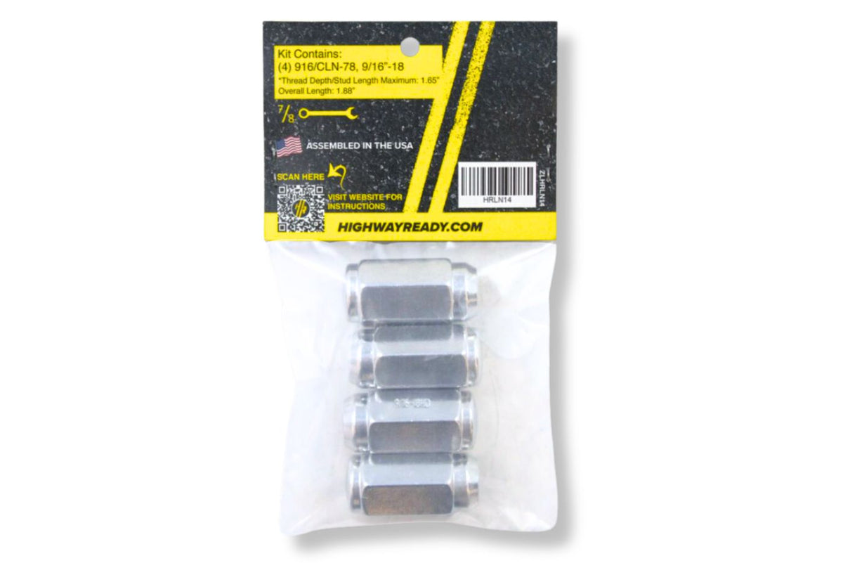 HRLN14 | Highway Ready Lug Nut Kit, 9/16"-18 Bulge Nuts, Includes (4) 9/16/CLN-78, Fits 9/16"-18 Studs