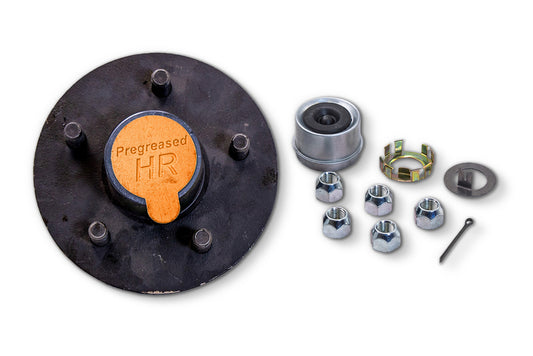 HRBT9-545LF-PPT | Highway Ready Prepacked Boxed Hub, 2K, 545, Includes Pregreased, Timken, Bearings, Races, Seal, EZ Lube Dust Cap, Tang Washer, Cotter Pin  Lug Nuts, Large Flange