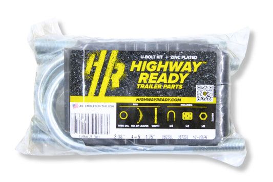 UBK-2.38L | U-Bolt Kit Zinc Plated, 2 3/8" Round Tube Axle, 1/2-20” Diameter X 2 3/8” Inside Width X 6 1/2” Inside Length, Bag