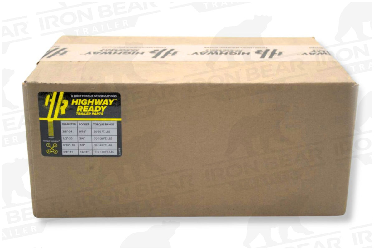 UBK-5X2.5 | U-Bolt Kit Zinc Plated, 5” Round Tube Axle, 5/8-11” Diameter x 5” Inside Width X 10” Inside Length, For 2.5” Wide Leaf Spring, Box