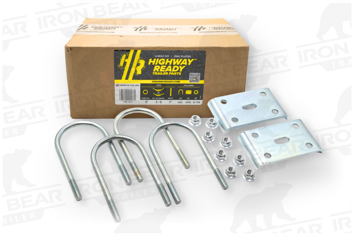 UBK-4X2 | U-Bolt Kit Zinc Plated, 4” Round Tube Axle, 5/8” Diameter X 4” Inside Length X 8.5” Inside Width, Box
