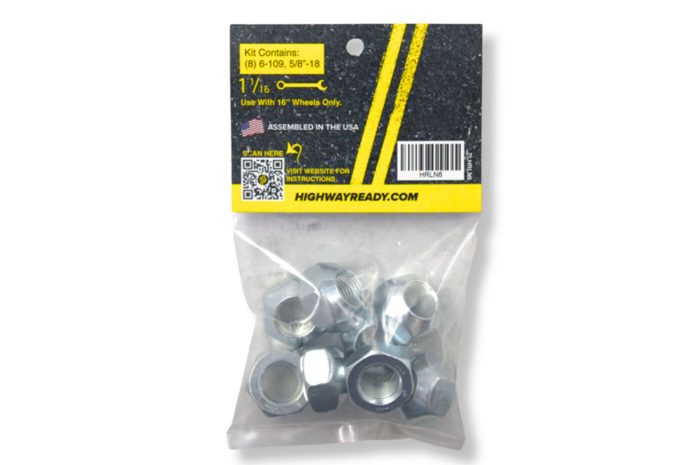 HRLN6 | Highway Ready Lug Nut Kit, Includes (8) 5/8" X 1-1/16 OD RH, 006-109-00, 7K, 7.2K, and 8K Axle