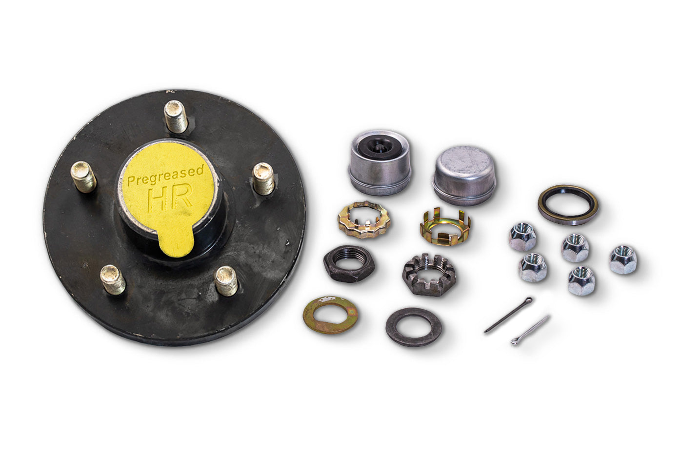 HRBT9-545LF-PP | Highway Ready Prepacked Boxed Hub, 2K, 545, Import, Includes Pregreased Bearings, Races, Seal, EZ Lube Dust Cap, Tang Washer, Cotter Pin  Lug Nuts, Large Flange