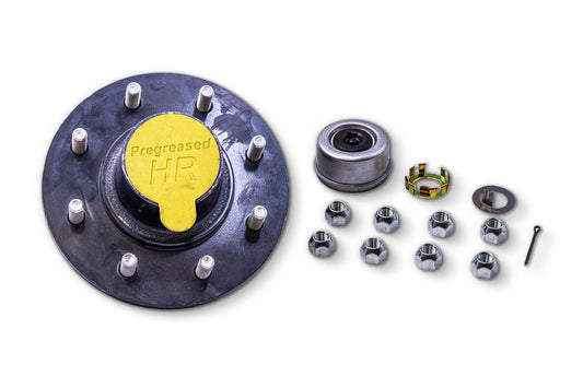 HR42865-PP | Highway Ready Prepacked, Boxed Hub, 7K, 865, 1/2 " Stud, Import, Includes Pregreased Bearings, Races, Seal, EZ Lube Dust Cap, Tang Washer, Cotter Pin  Lug Nuts