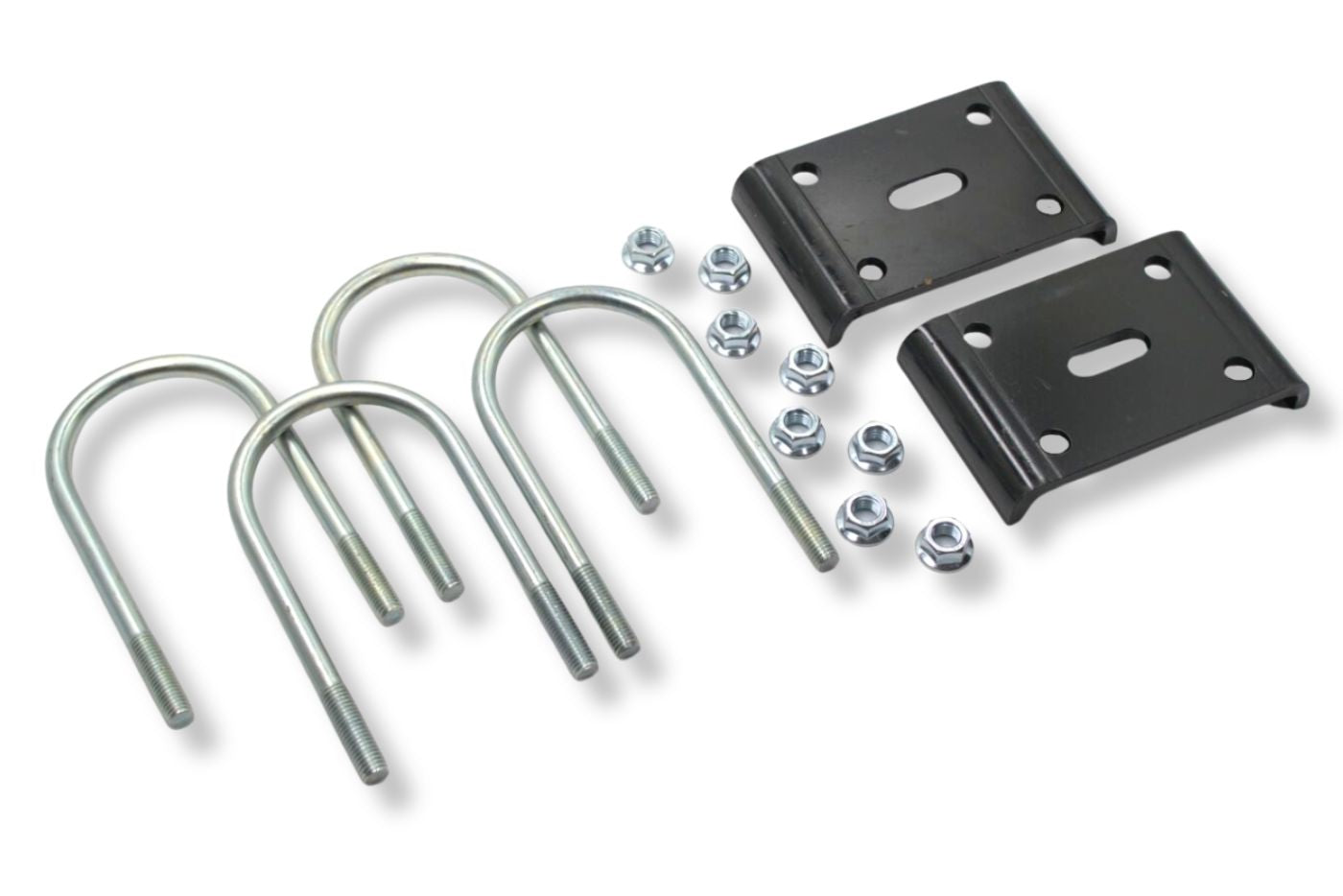 UBK-4X2.5 | U-Bolt Kit Zinc Plated, 4” Round Tube Axle, 2.5" Slipper Spring, 5/8” Diameter X 4” Inside Length X 8.5” Inside Width, Box