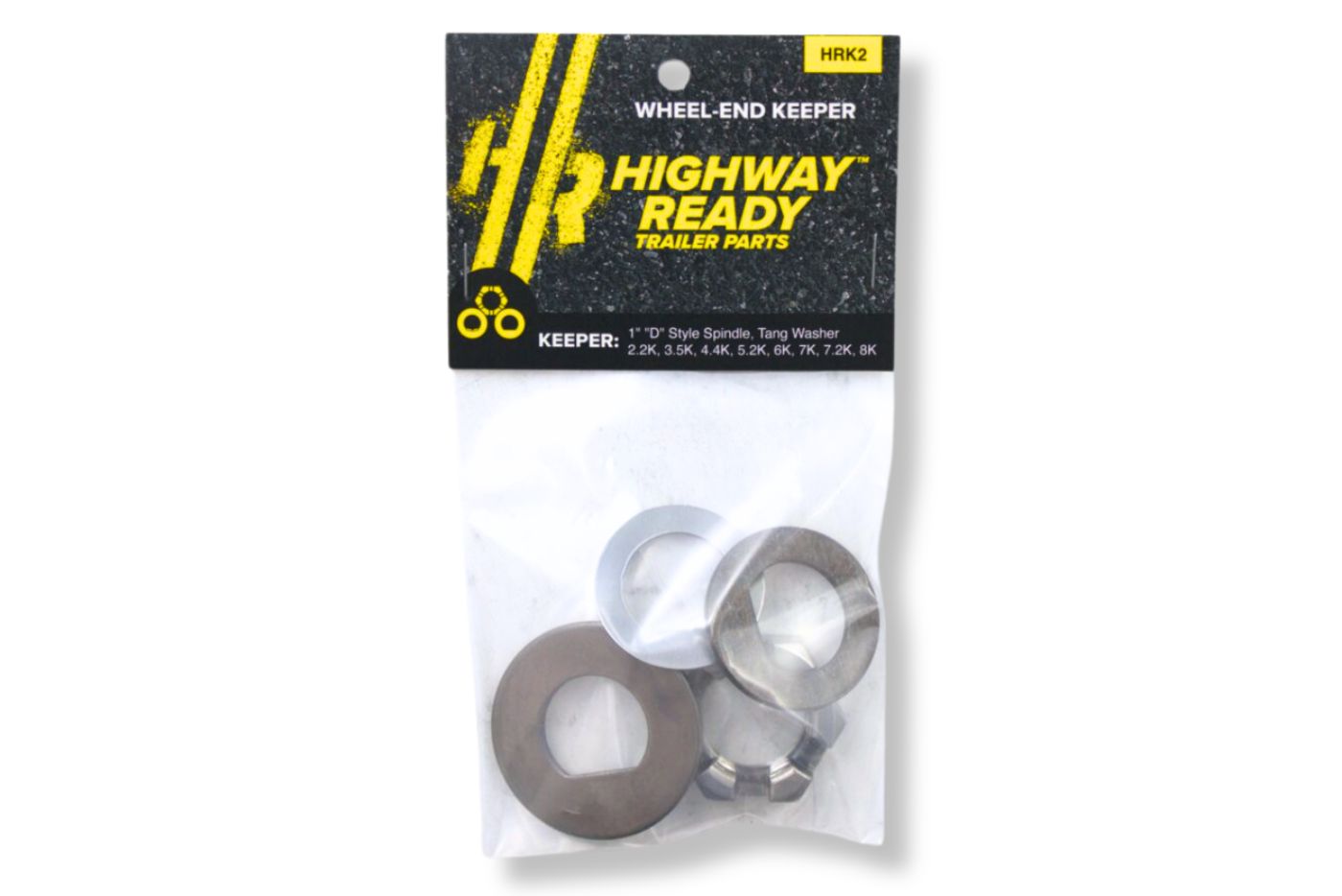 HRK2 | Highway Ready Wheel Keeper Kit Uses (1) D-Washer 5/8"ID Or (1) D-Washer 1" ID, Includes (1) D Tang Washer, (1)Cotter Pin, 2.2K,3.5K,4.4K,5.2K,6K,7K,7.2K,8K, Axle, 1"D Style Tang Washer