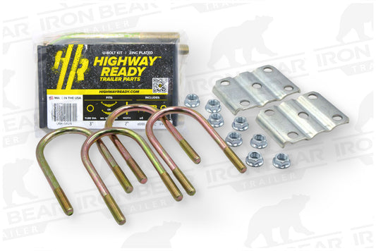 UBK-3X2S | U-Bolt Kit Zinc Plated, 3” Round Tube Axle, 9/16-18” Diameter X 6.5” Inside Length X 3” Inside Width, Fits 3-5 Leaf 2” Wide Springs, Bag