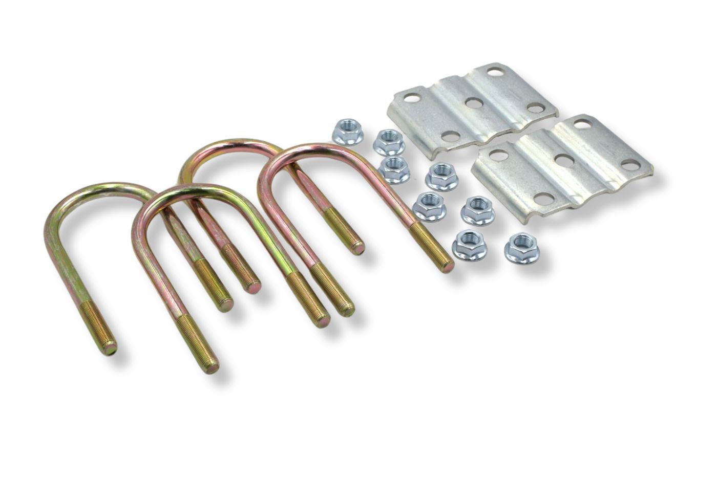 UBK-3X2SB | U-Bolt Kit Zinc Plated, 3” Round Tube Axle, 9/16-18” Diameter X 6.5” Inside Length X 3” Inside Width, Fits 3-5 Leaf 2” Wide Springs, Box