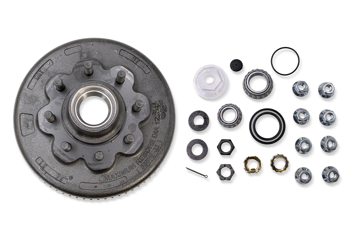 HR8KHD-5/8O-B | Highway Ready, Boxed Drum, 12.25"X3.38", 8K, 8 Lug, 865, 5/8" Stud, Import, Includes Flange Nuts, Bearings, Seal, Oil Cap, Tang Washer, Cotter Pin, Nitril Gloves