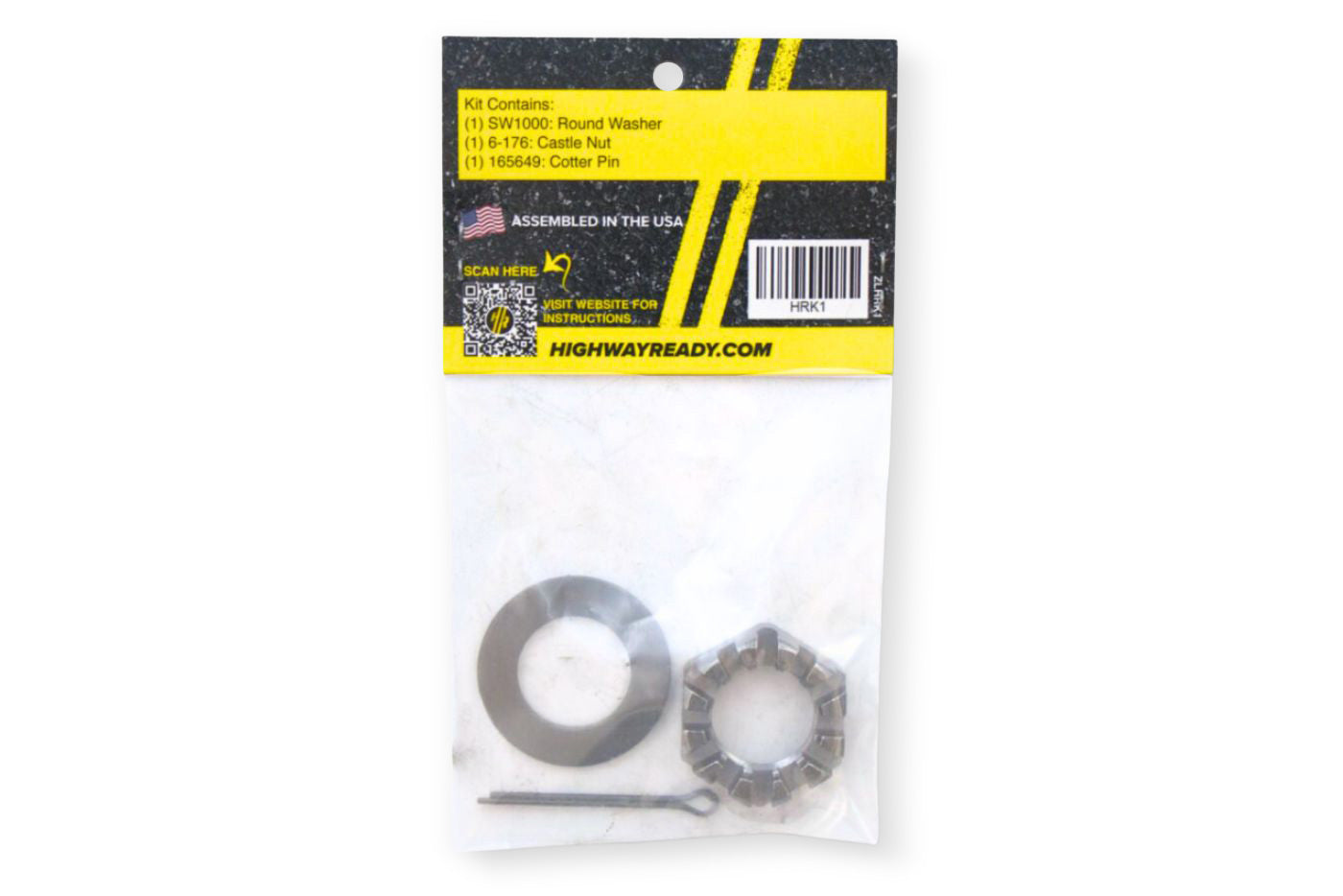 HRK1 | Highway Ready Wheel Keeper Kit Includes, (1) Castle Nut, (1) Round Spindle Washer, (1) Round Spindle Washer-LCI (1) Cotter Pin, Fits Some 2.2K, 3.5K, 4.4K, 5.2K, 6K, 7K, 7.2K, 8K, Axles With 1" Round Spindle With Through Hole