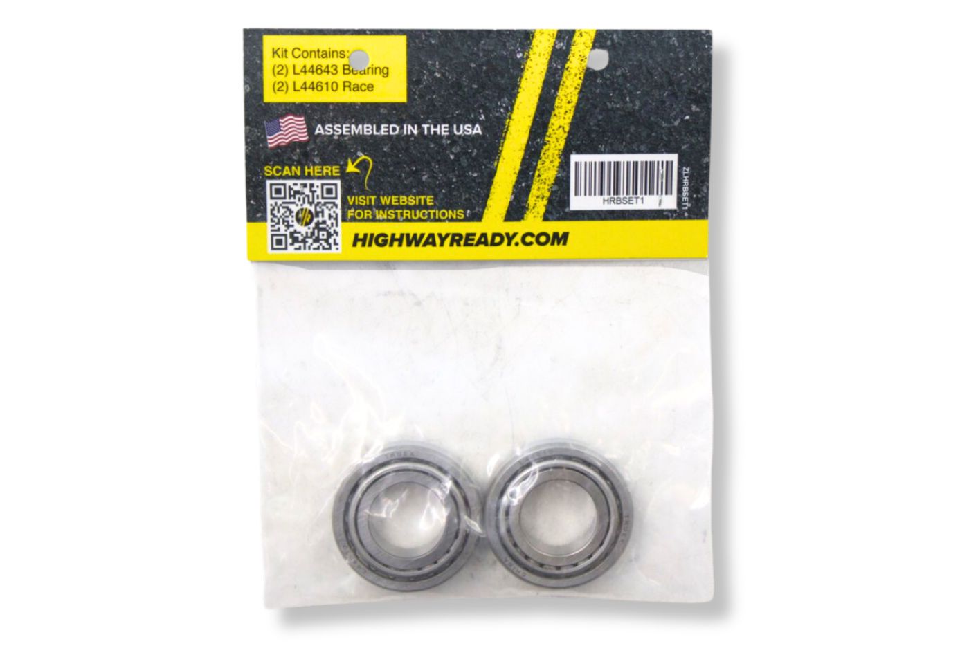 HRBSET1 | Highway Ready L44643/L44610 Inner  Outer Bearing/Race Kit, Includes (2) L44643 and (2) L44610, 2.2K Axle, 1" Straight Spindle