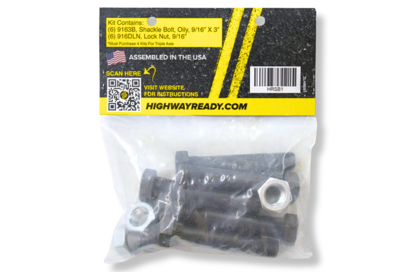 HRSB1 | Highway Ready Shackle Bolt Kit Includes (6) 9163B, (6) 916DLN, Single Axle (Requires 1 Kit) Triple Axle (Requires 4 Kits), Double Eye