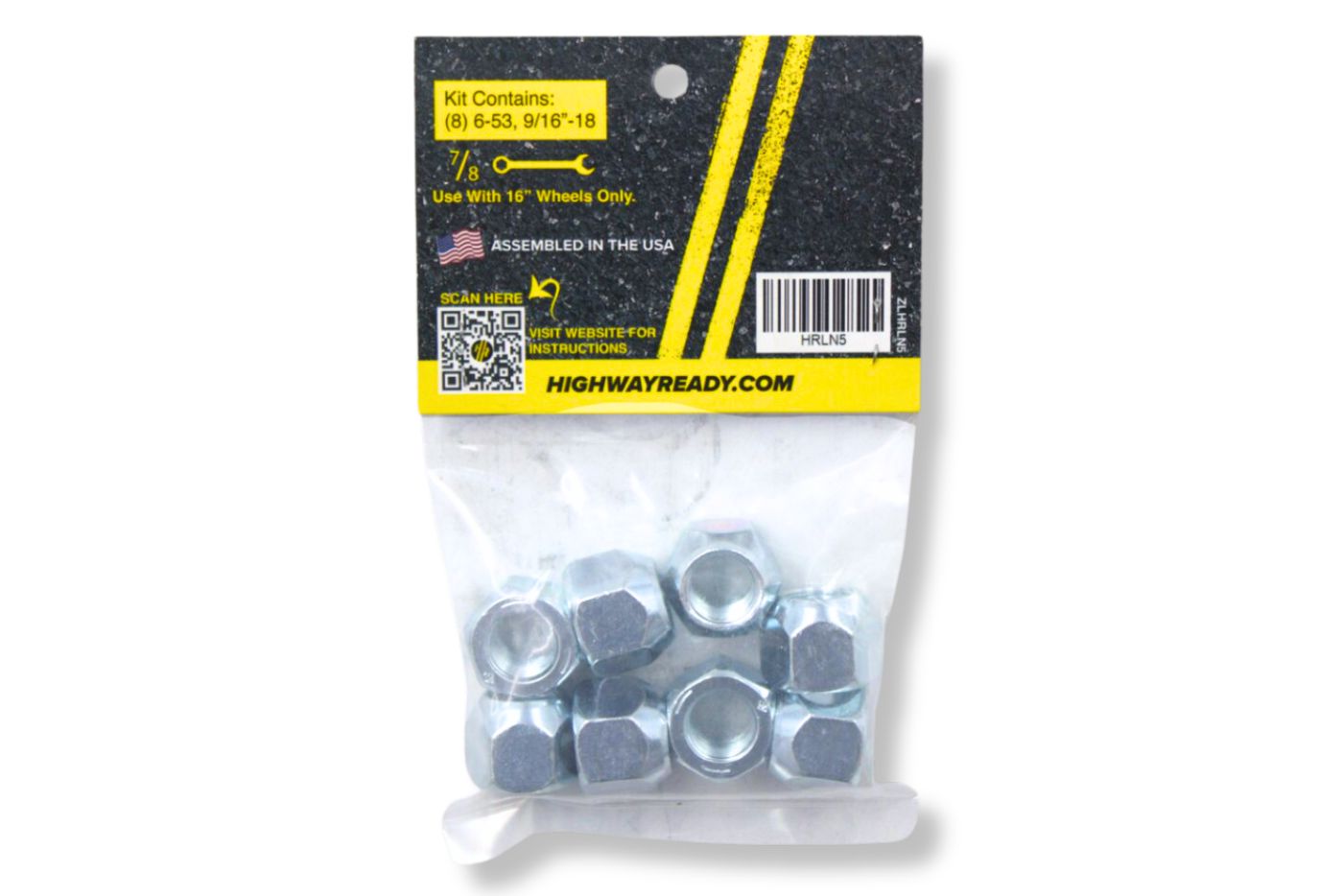 HRLN5 | Highway Ready Lug Nut Kit, Includes (8) 9/16"-18, 006-053-00, 7K, 7.2K, and 8K Axle