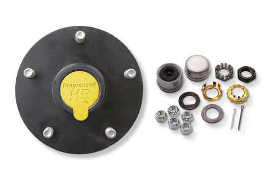 HR84555-PP | Highway Ready Prepacked, Boxed Hub, 3.5K, 555, Import, Includes Pregreased Bearings, Races, Seal, EZ Lube Dust Cap, Tang Washer, Cotter Pin  Lug Nuts