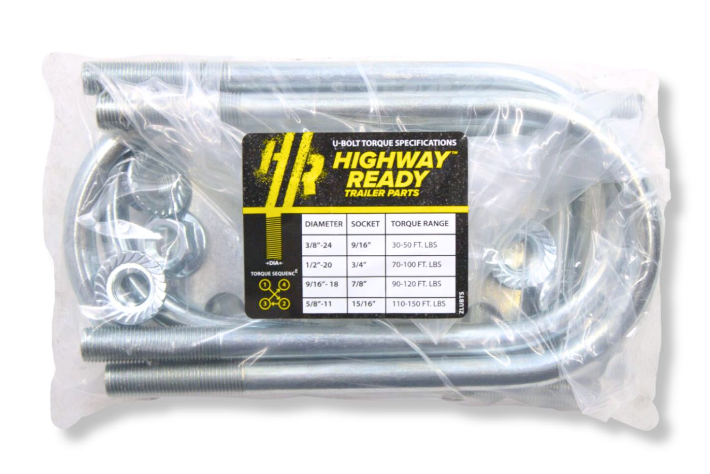 UBK3X175S.5 | U-Bolt Kit Zinc Plated, 3” Round Tube Axle, 3.5K/4.4K ,1/2-20” Diameter X 7” Inside Length X 3” Inside Width, Fits 3-5 Leaf 1.75” Wide Springs, Bag