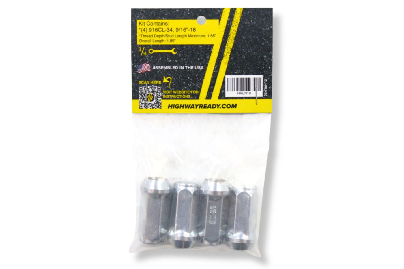 HRLN10 | Highway Ready Lug Nut Kit, 9/16"-18 Bulge Nuts, Includes (4) 916CLN-34, Fits 9/16"-18 Studs