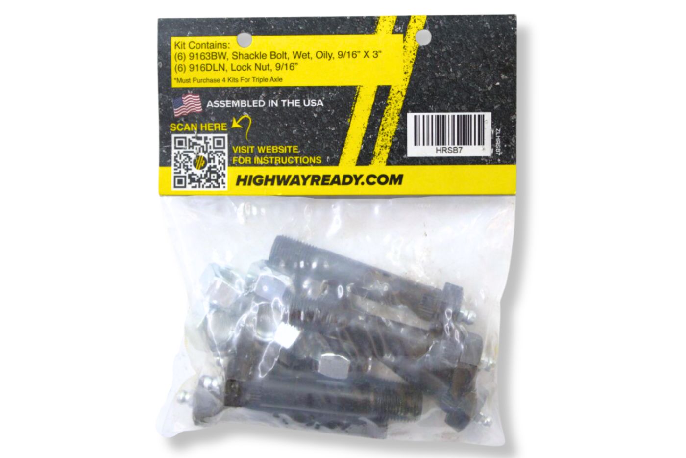 HRSB7 | Highway Ready Wet Shackle Bolt Kit Includes (6) 126B2, Single Axle OR Triple Axle (Requires 4 Kits), Double Eye