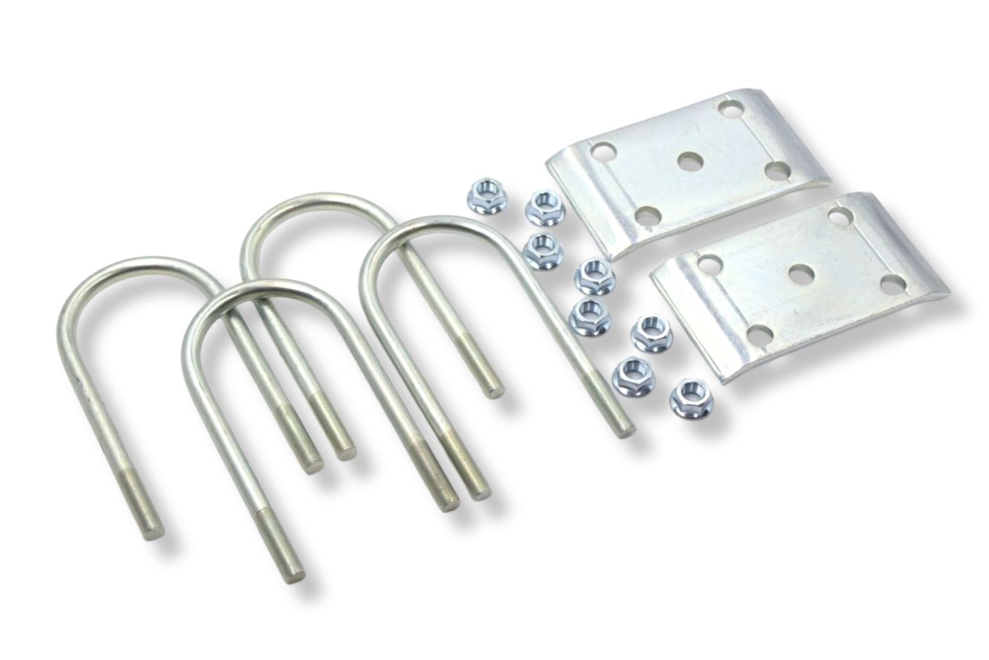 UBK-35X2 | U-Bolt Kit Zinc Plated, Round Tube Axle, 9/16" Diameter X 3.5" Inside Length X 8" Inside Width, For 2" Wide Spring, Box